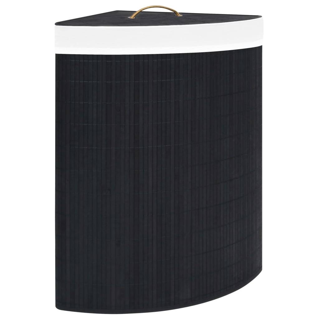 Eck-Wäschekorb Bambus Schwarz 60 L-0