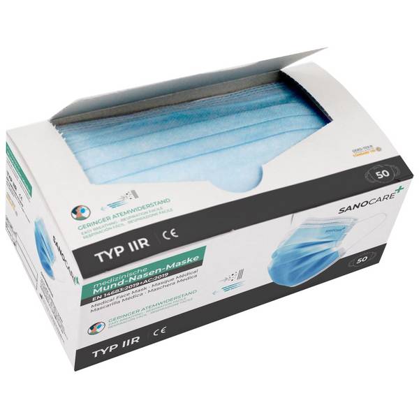 SANOCARE+ Mund-Nasen Maske Typ IIR (50er Box) - Blau