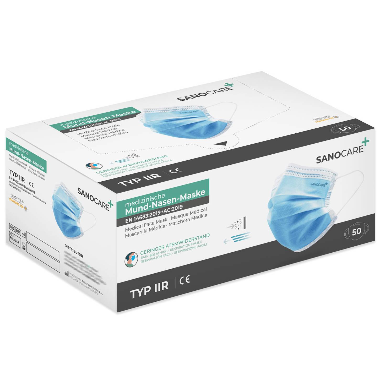 SANOCARE+ Mund-Nasen Maske Typ IIR (50er Box) - Blau-2