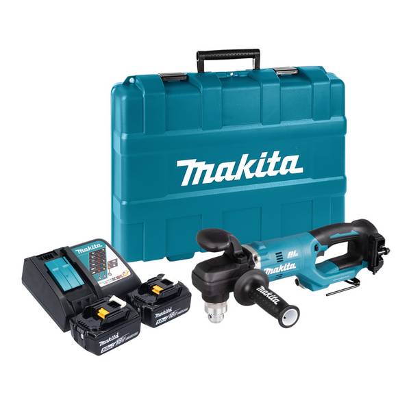 Makita DDA 450 RTK Akku Winkelbohrmaschine 18 V 70 Nm Brushless + 2x Akku 5,0 Ah + Ladegerät + Koffer