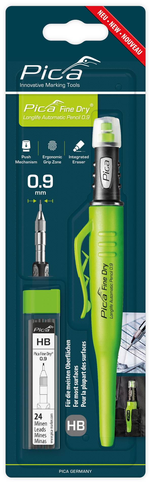 PICA - Fine Dry 7070 Tieflochmarker-Bleistift Set schwarz HB 1