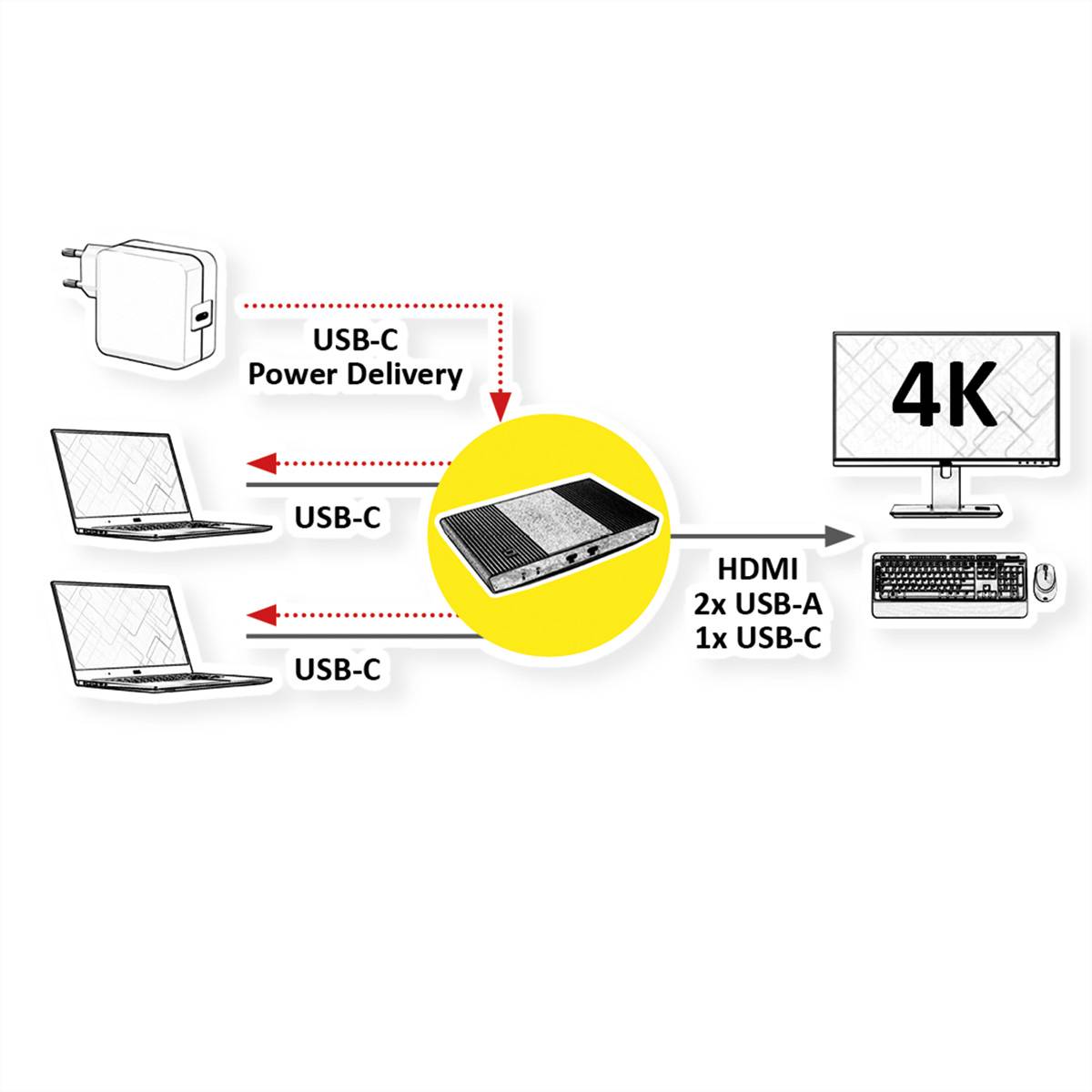ROLINE KVM Switch, HDMI 4K, USB, 1 User - 2 Mobilgeräte-2
