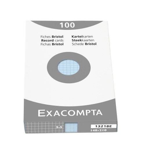 Exacompta Karteikarten A5 kariert, Faltschachtel mit 100 Stück, Azurblau, 13218E-0