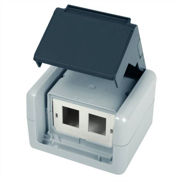 TELEG. Gehäuse AP IP44.75x86x58 grau mit Mont-Einsatz für 2xAMJ-Modul - Adapter