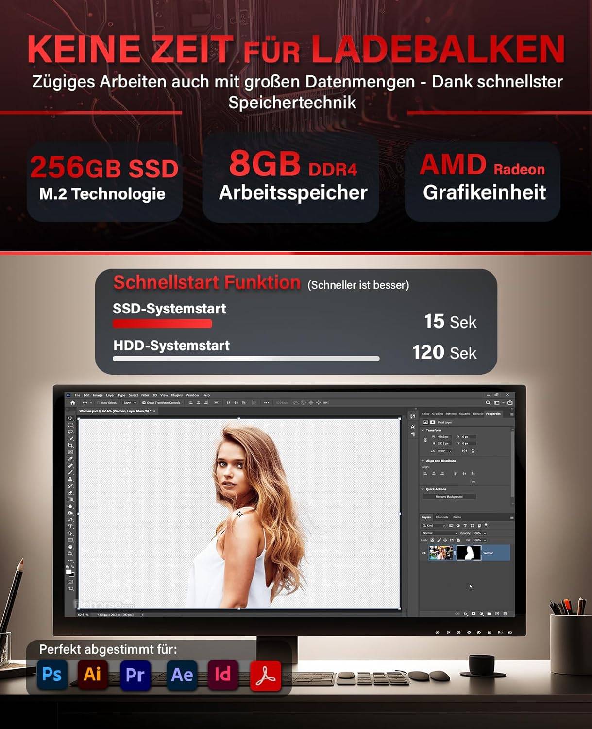 Greed - Desktop PC - Basic V2 | AMD Ryzen 5 4600G | Computer für Büro | 8GB RAM | 256GB SSD | WLAN | Win 11 Pro-1