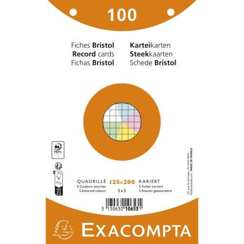 EXACOMPTA Karteikarten, 125 x 200 mm, kariert, farbig (8701270)-0
