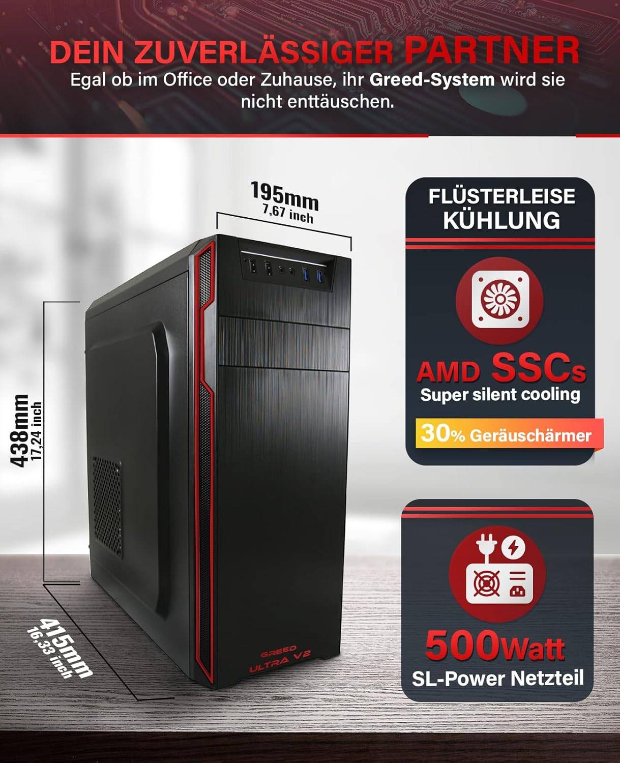 Greed - Desktop PC - Ultra V2 | AMD Ryzen 7 5700G | Computer für Büro | 16GB RAM | 1TB SSD | 1TB HDD | WLAN | Win 11 Pro-1