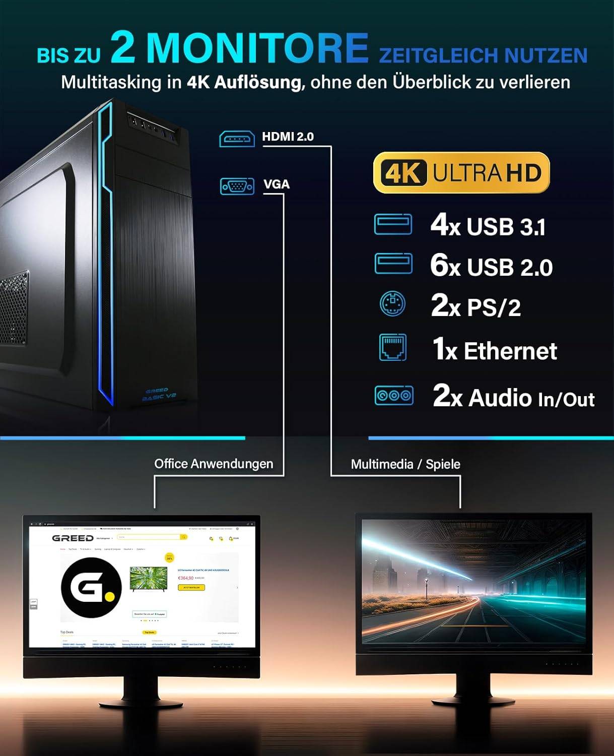 Greed - Desktop PC - Ultra V2 | Intel Core i7 12700F | Computer für Büro | 16GB RAM | 1TB SSD | 1TB HDD | WLAN | W11 Pro-2
