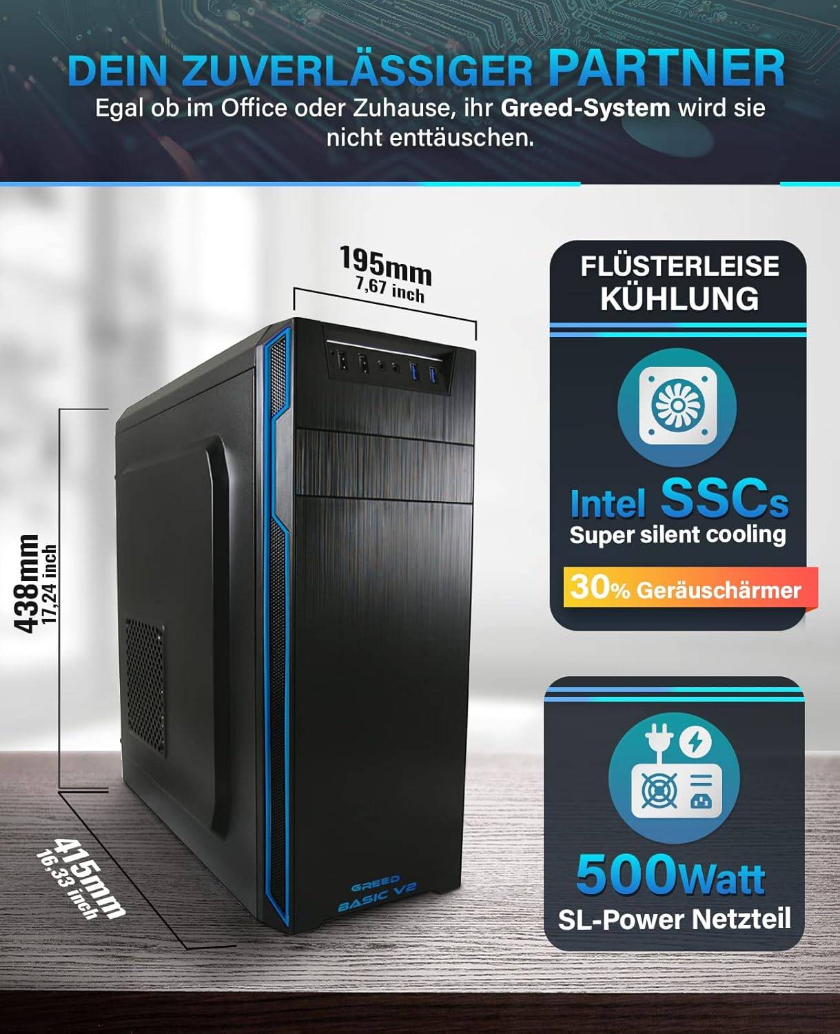 Greed - Desktop PC - Basic V2 | Intel Core i5 10400 | Computer für Büro | 8GB RAM | 256GB SSD | WLAN | Win 11 Pro-1