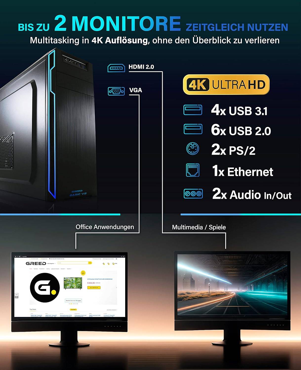 Greed - Desktop PC - Basic V2 | Intel Core i5 10400 | Computer für Büro | 8GB RAM | 256GB SSD | WLAN | Win 11 Pro-3