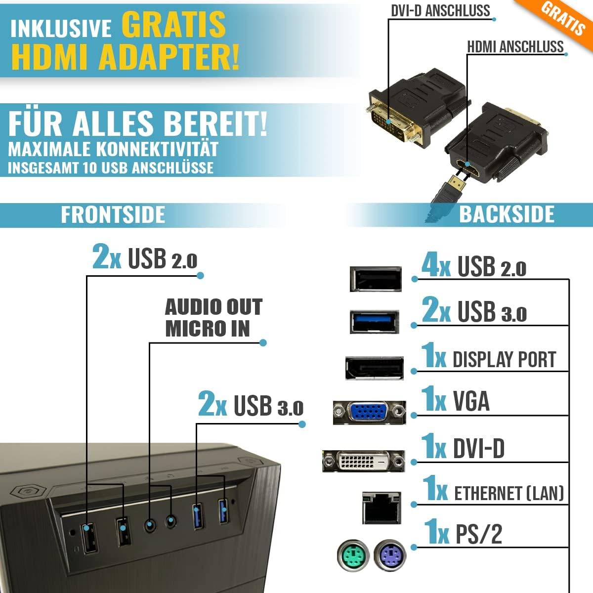 Greed - Desktop PC - Multi 7 | Intel Core i7 6700 | Computer für Büro | 16GB RAM | 240GB SSD | 1TB HDD | WLAN | W11 Pro-4