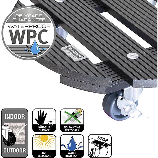 Pflanzenroller WPC Tragfähigkeit 100 kg LxB 290 x 290 mm anthrazit. Wagner System GmbH 83391749-3