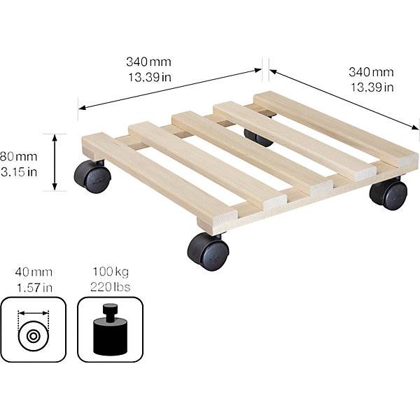 Pflanzenroller Buche PALETTI Tragfähigkeit 100 kg natur LxB 340 x 340 mm VE 4 Stk. Wagner System GmbH-1