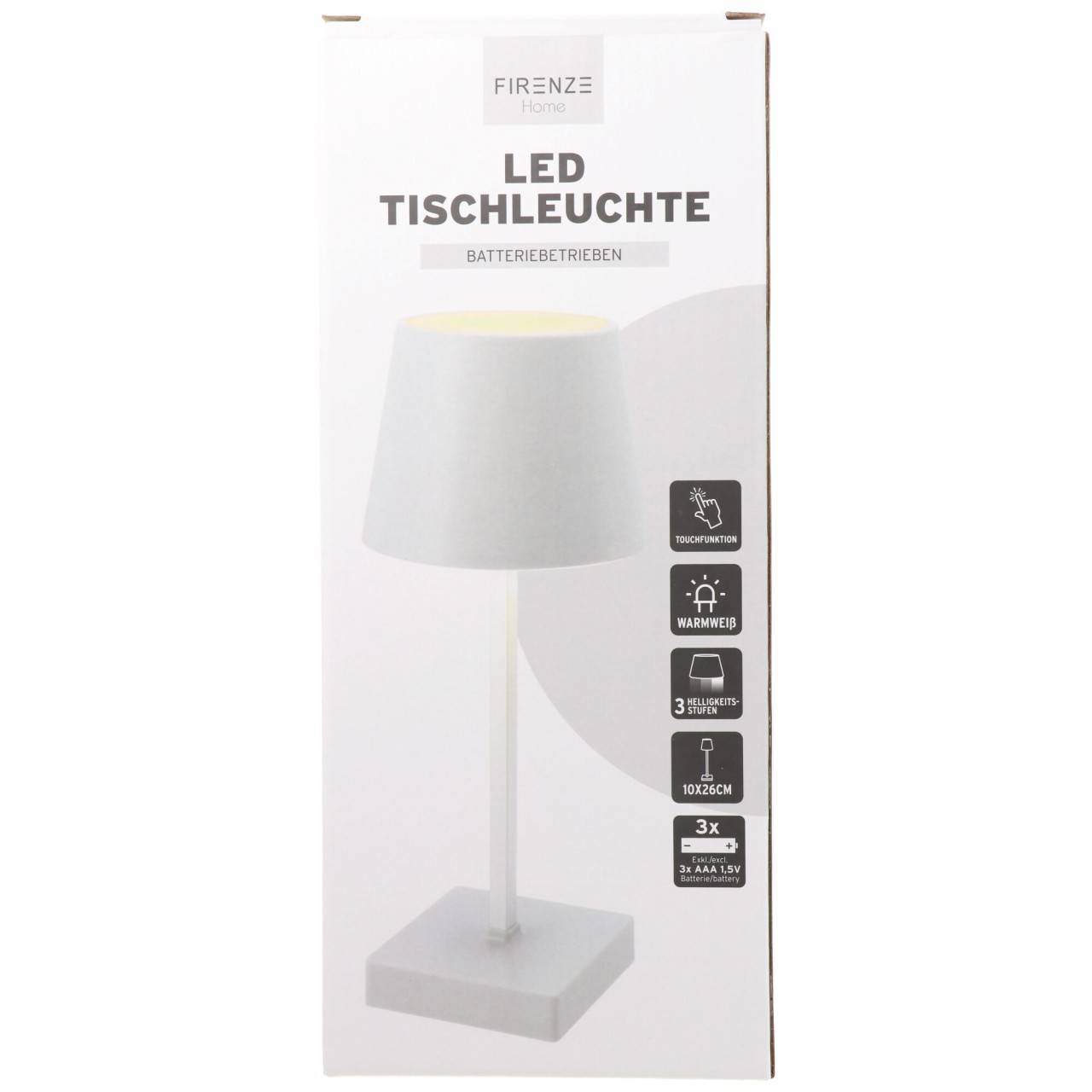 LED-Tischleuchte weiß mit Touchfunktion, warm weiß, mit 3x AAA Micro LR03 Batterie-0