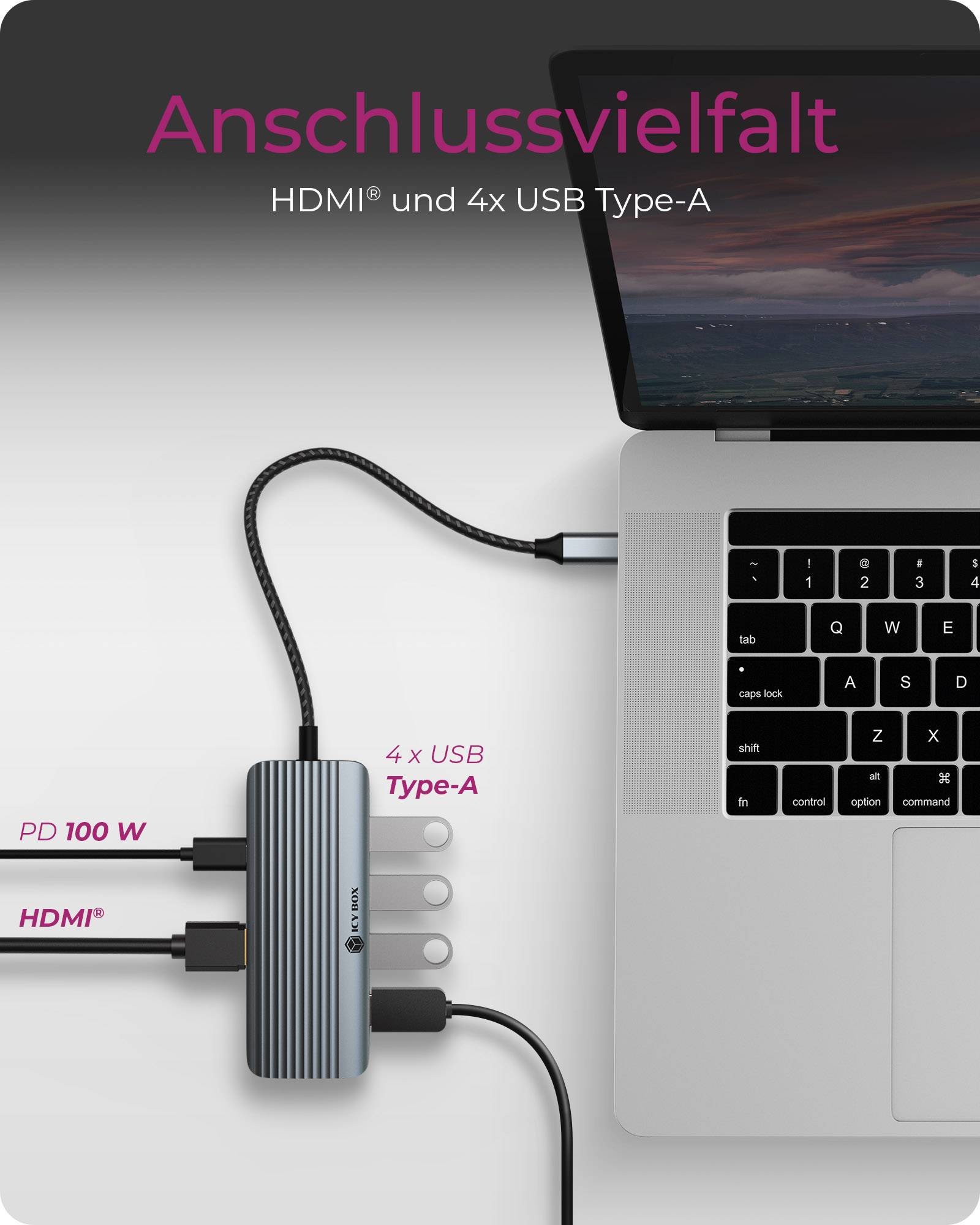 IB-DK4022a-CPD, 6 in 1 Docking station, 1x HDMI 4K60Hz, 4x USB Type-A 5 Gbit/s, 1x USB Type-C for PD 3.0 max 100W-1