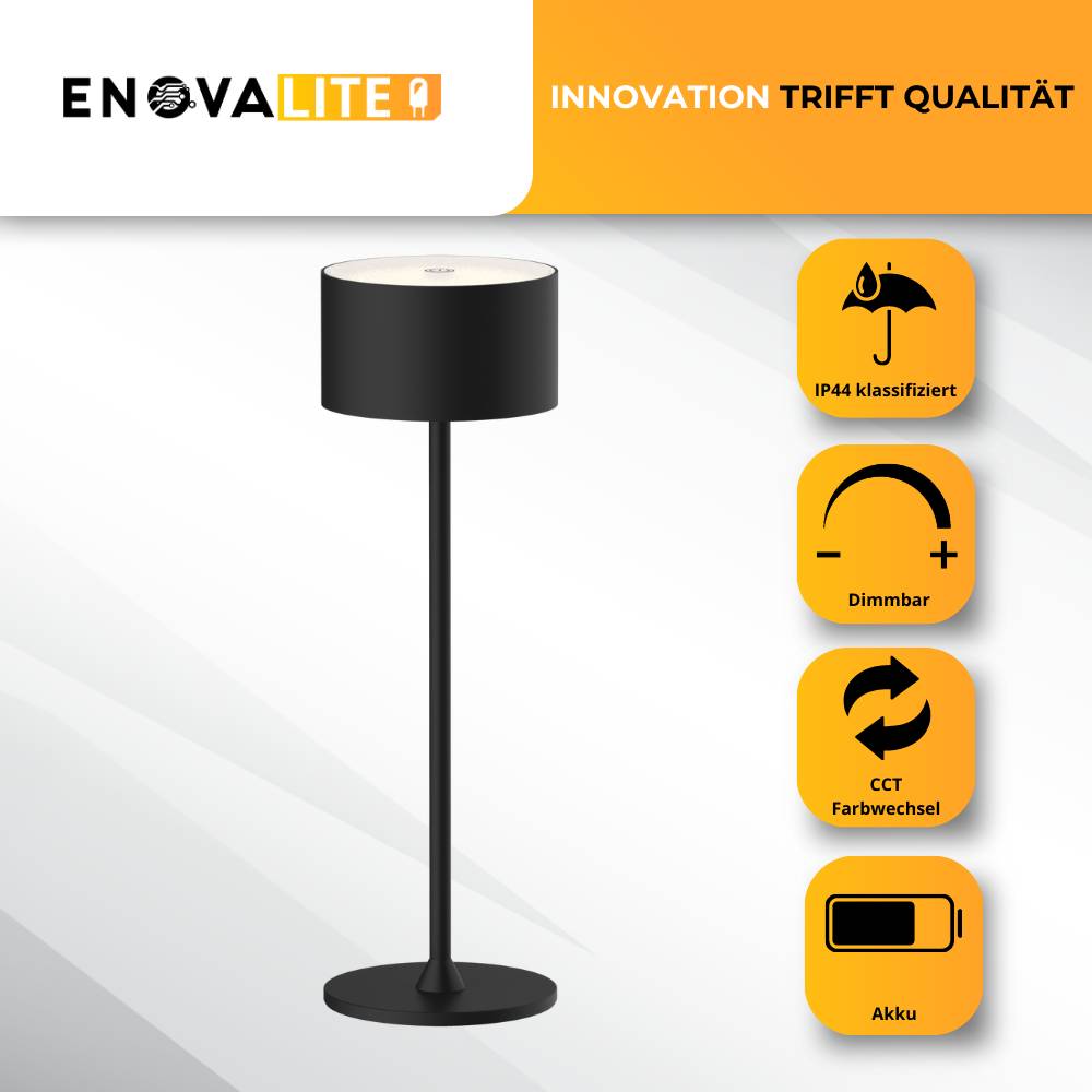 ENOVALITE Akku Tischleuchte LED Tischlampe dimmbar mit CCT Up- und Downlight Schreibtischleuchte in schwarz USB-C-1