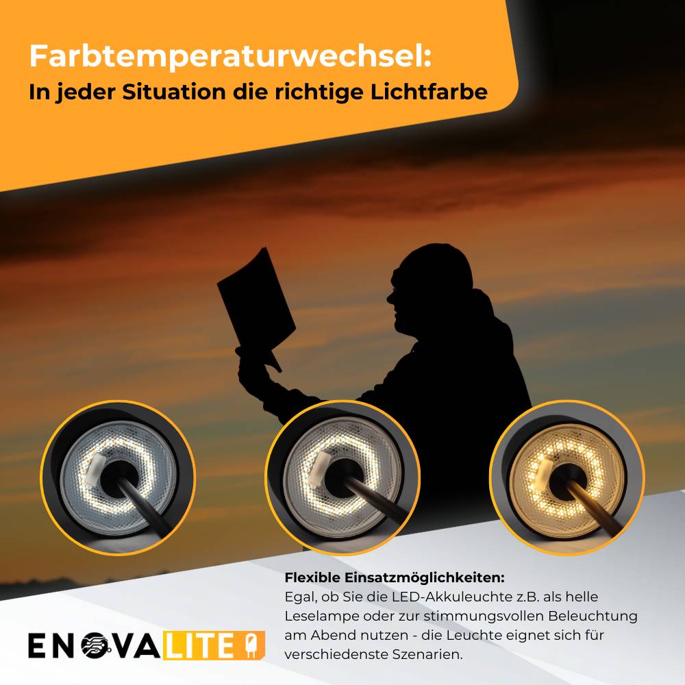 ENOVALITE Akku Tischleuchte LED Tischlampe dimmbar mit CCT Up- und Downlight Schreibtischleuchte in schwarz USB-C-4