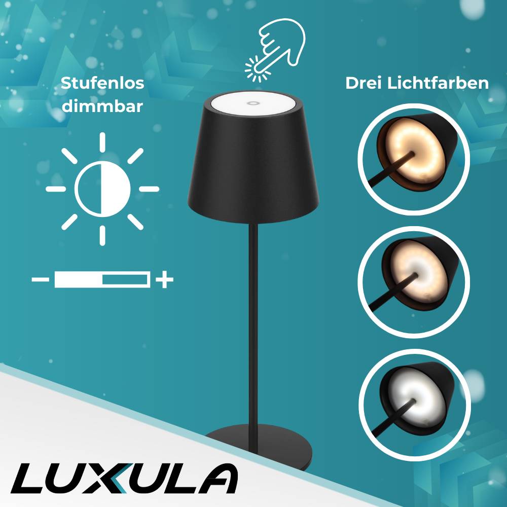 LUXULA LED Akku Tischlampe dimmbar mit CCT Funktion wiederaufladbare Tischleuchte in schwarz-2