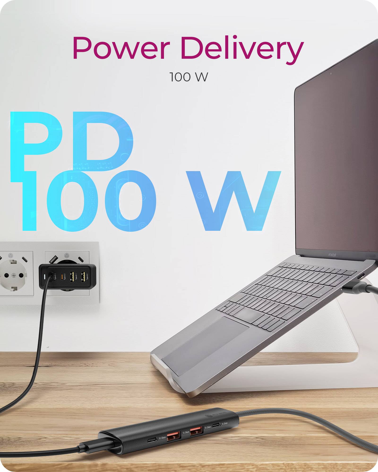 IB-HUB1437-CPD, 4-Port USB 3.2 Gen 2 Hub, 10 Gbit/s, 2x Type-C® + 2x Type-A, 1x USB PD 100 W, 30cm Cable-2