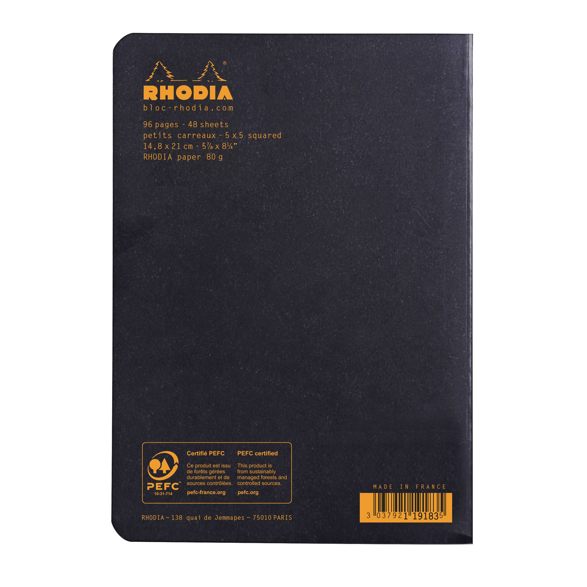 Rhodia 10x Notizheft Rhodia A5 48 Blatt kariert 80g - Schwarz 119183C-2