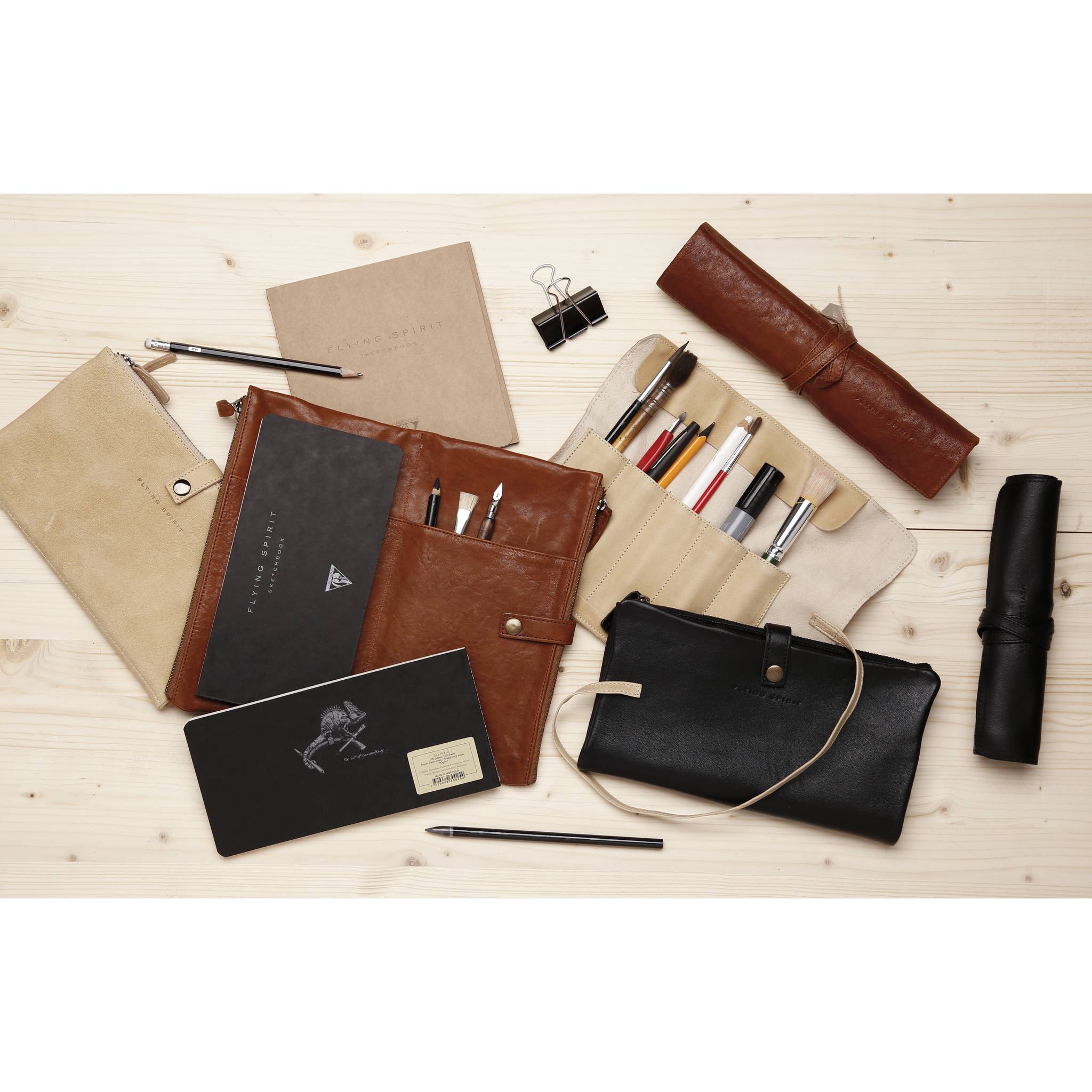 Clairefontaine 3x Rollmäppchen 26,7x24 cm, Leder, Flying Spirit Schwarz 930026C-1