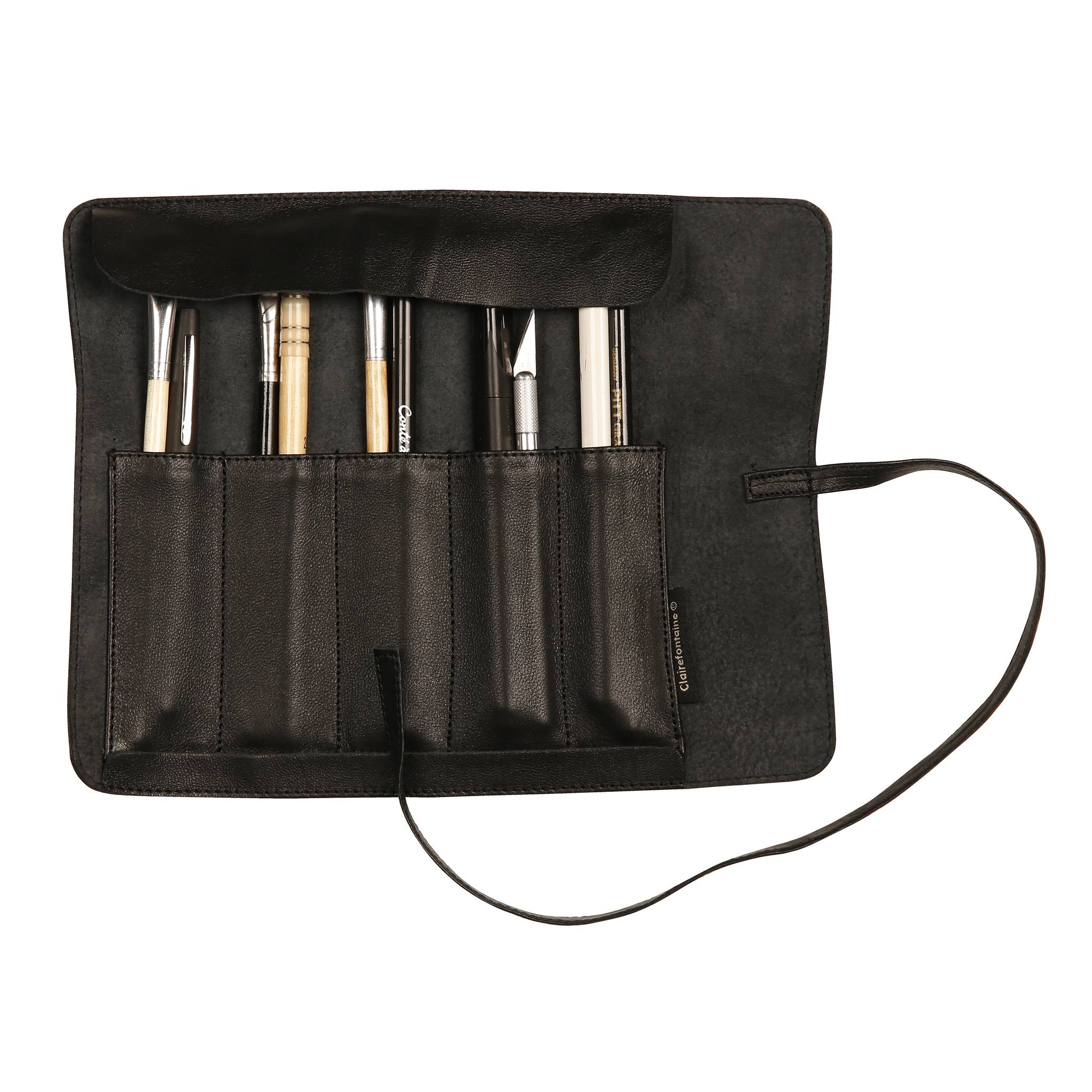 Clairefontaine 3x Rollmäppchen 26,7x24 cm, Leder, Flying Spirit Schwarz 930026C-2