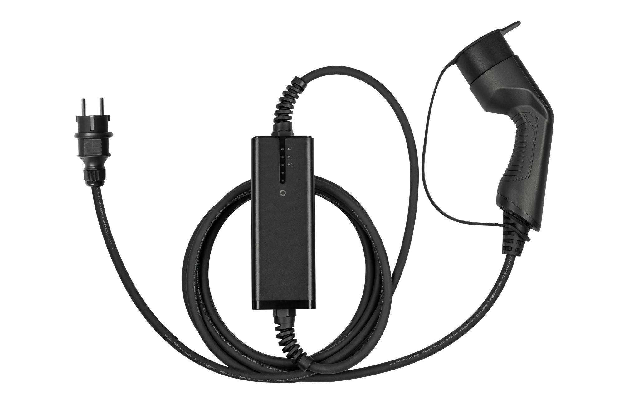 kabelmeister® Typ 2 Ladegerät mit geradem Schutzkontakt-Stecker, für Elektro- u. Hybridfahrzeuge, 3,6kW, schwarz, 5m-0