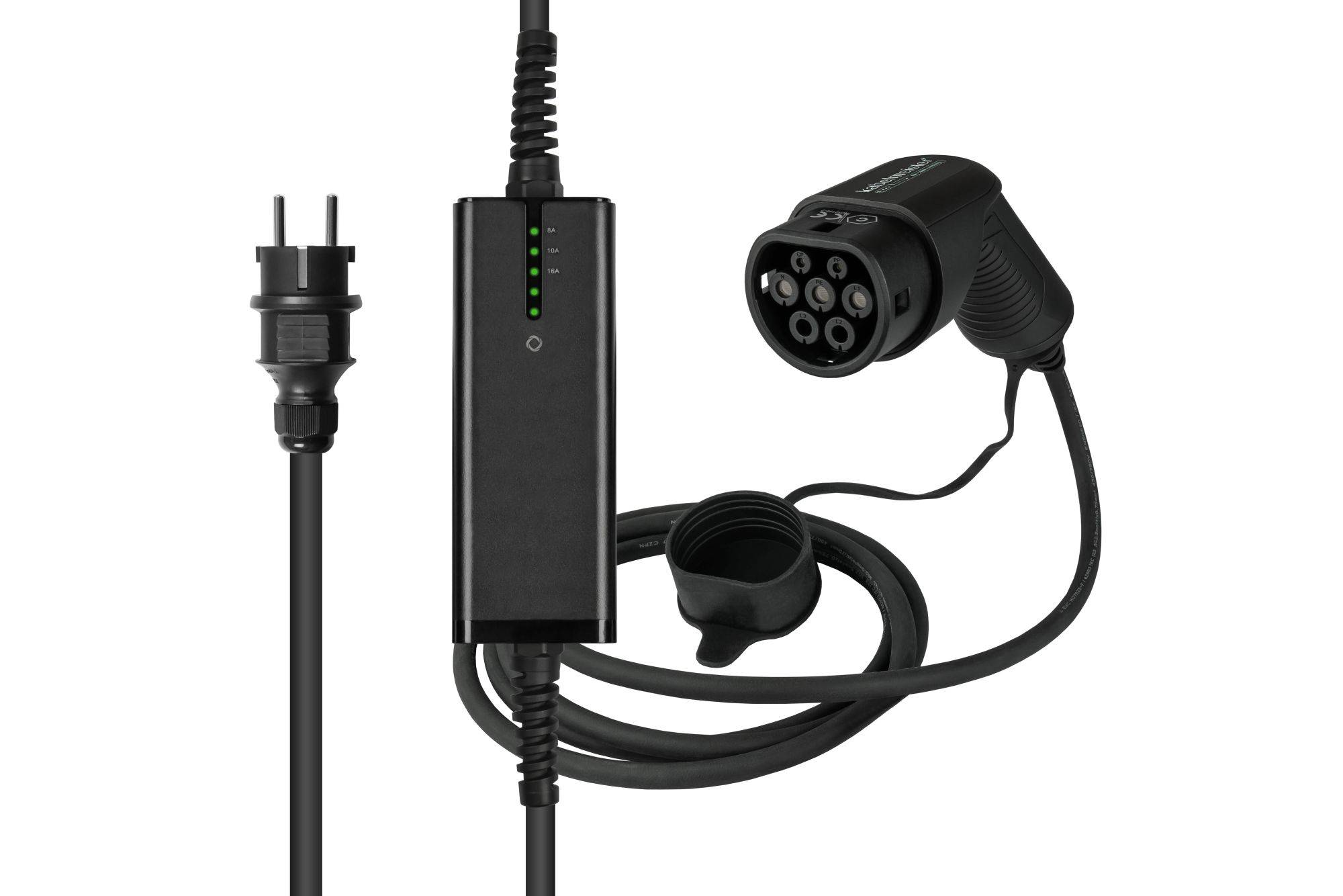 kabelmeister® Typ 2 Ladegerät mit geradem Schutzkontakt-Stecker, für Elektro- u. Hybridfahrzeuge, 3,6kW, schwarz, 5m-2