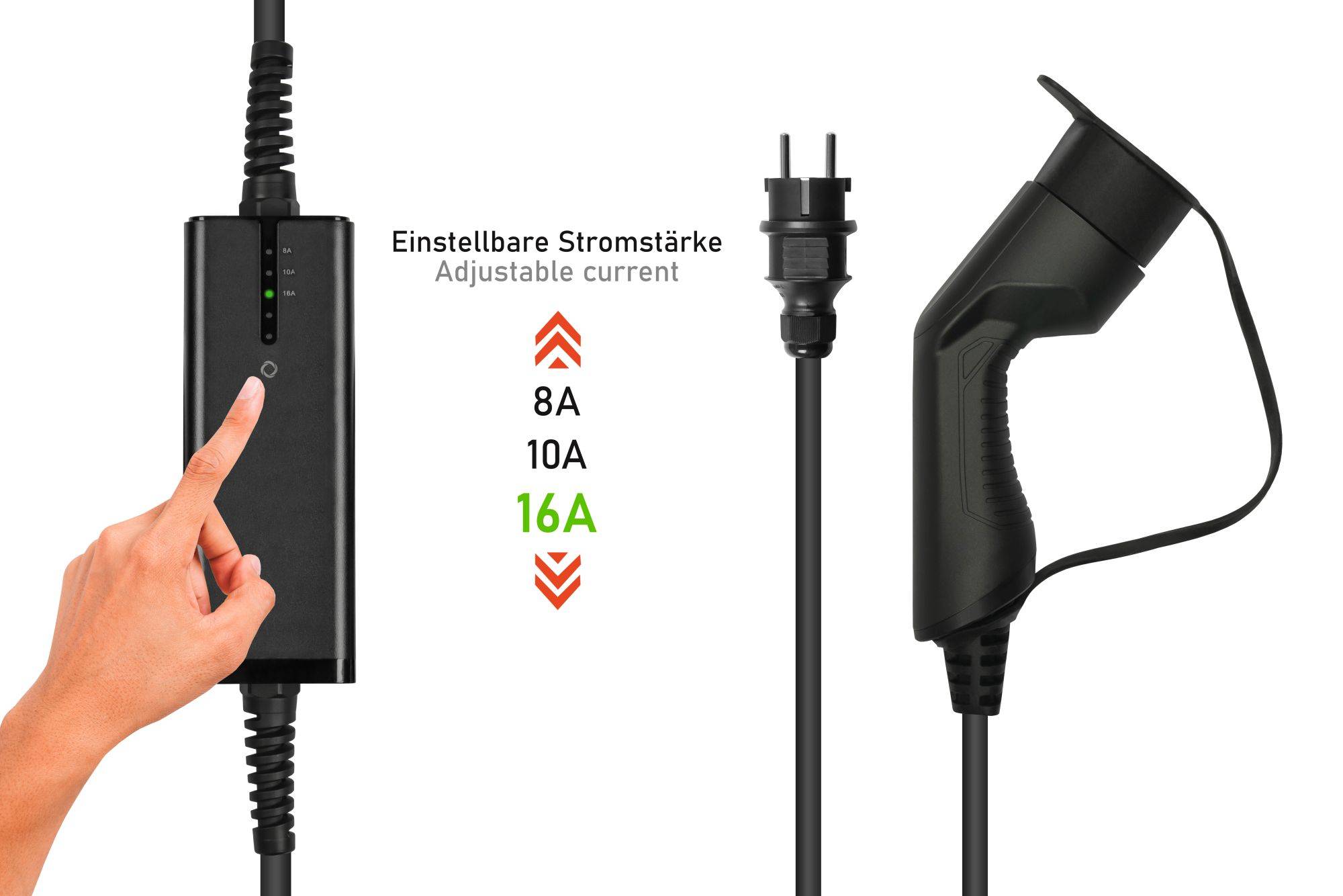 kabelmeister® Typ 2 Ladegerät mit geradem Schutzkontakt-Stecker, für Elektro- u. Hybridfahrzeuge, 3,6kW, schwarz, 5m-3