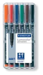 Feinschreiber Universalstift Lumocolor permanent, B, STAEDTLER Box mit 6-0