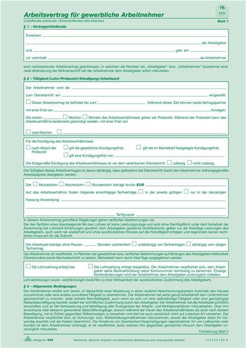 RNK Arbeitsvertrag 542 gewerbliche Arbeitnehmer DIN A4 2x2Blatt-2