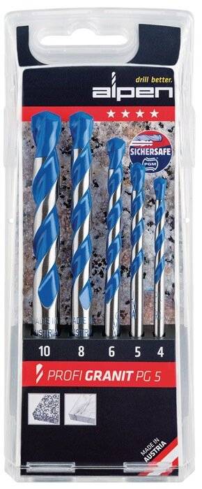 Alpen Profi Granit PG 5 tlg. Hartmetall Granitbohrer Set 4 - 10 mm DIN ISO 5468 PGM zertifiziert-5