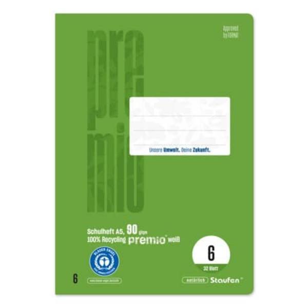 Heft, A5, 90g/m², 32 Blatt, Lin.6, blanko PREMIO 040781006