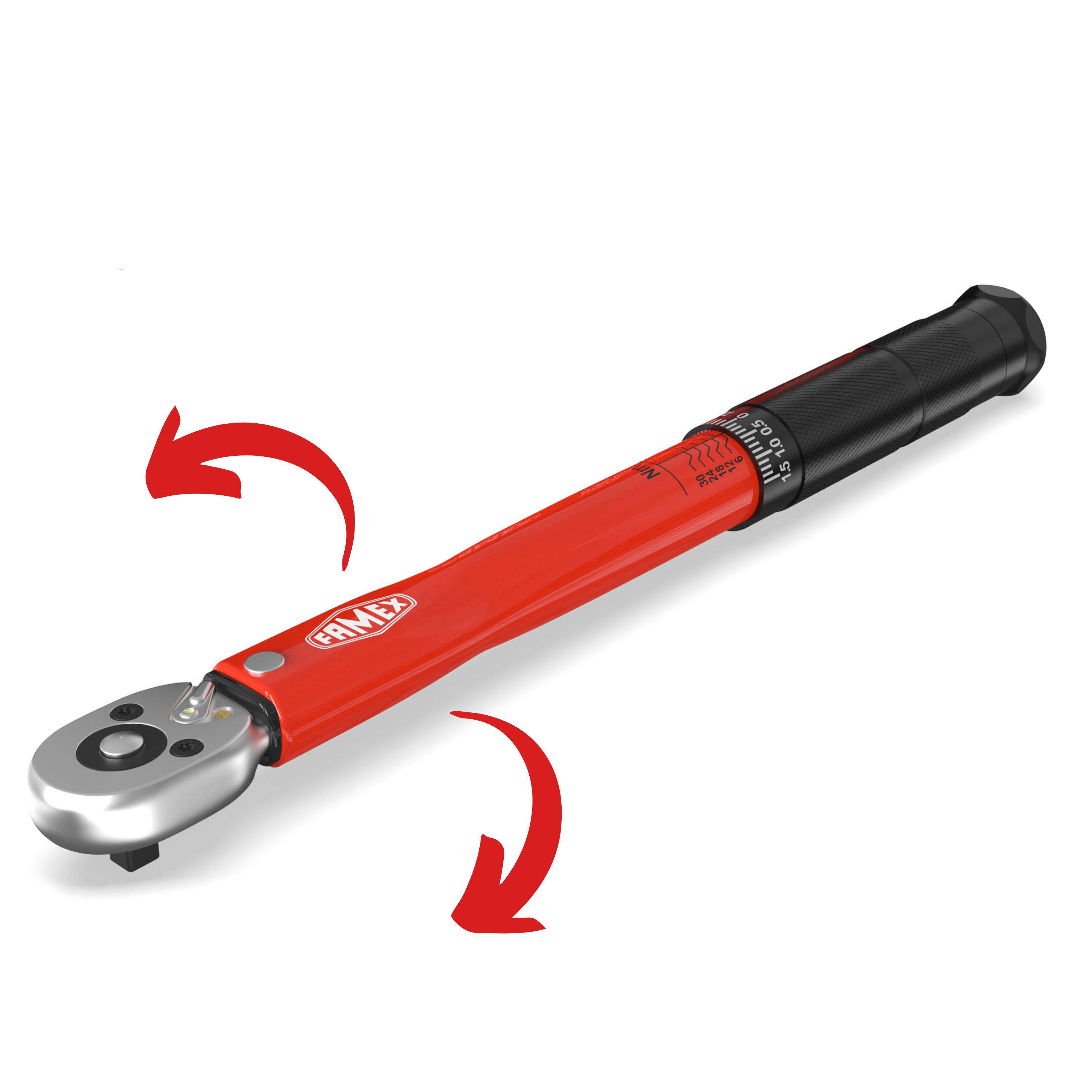FAMEX 10878-2A Profi Drehmomentschlüssel 1/4 Zoll (6,3 mm), ±3%, 5-30 Nm - Rechts- und Linksmessung, mit Adapter-1
