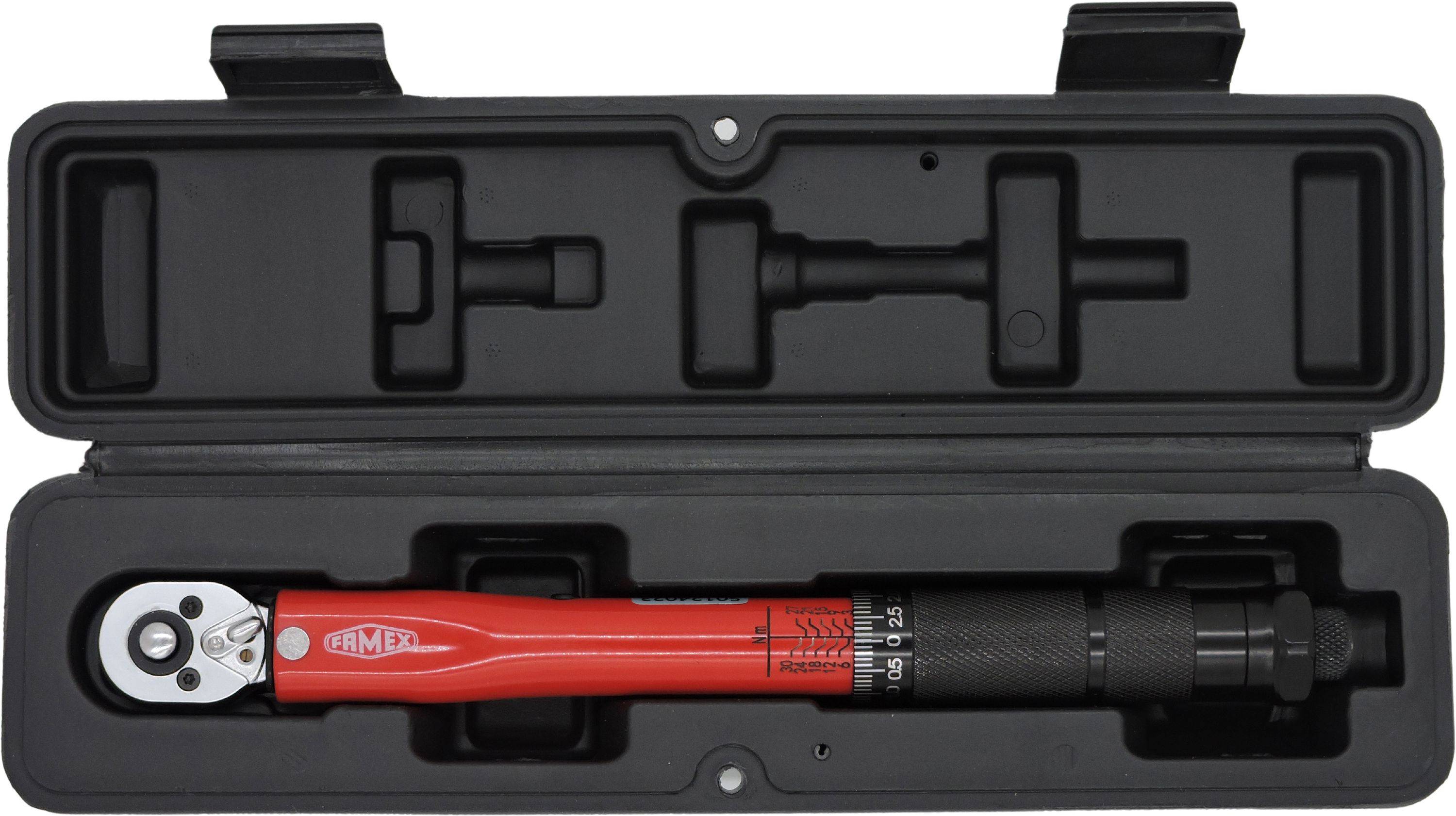 FAMEX 10878-2A Profi Drehmomentschlüssel 1/4 Zoll (6,3 mm), ±3%, 5-30 Nm - Rechts- und Linksmessung, mit Adapter-3
