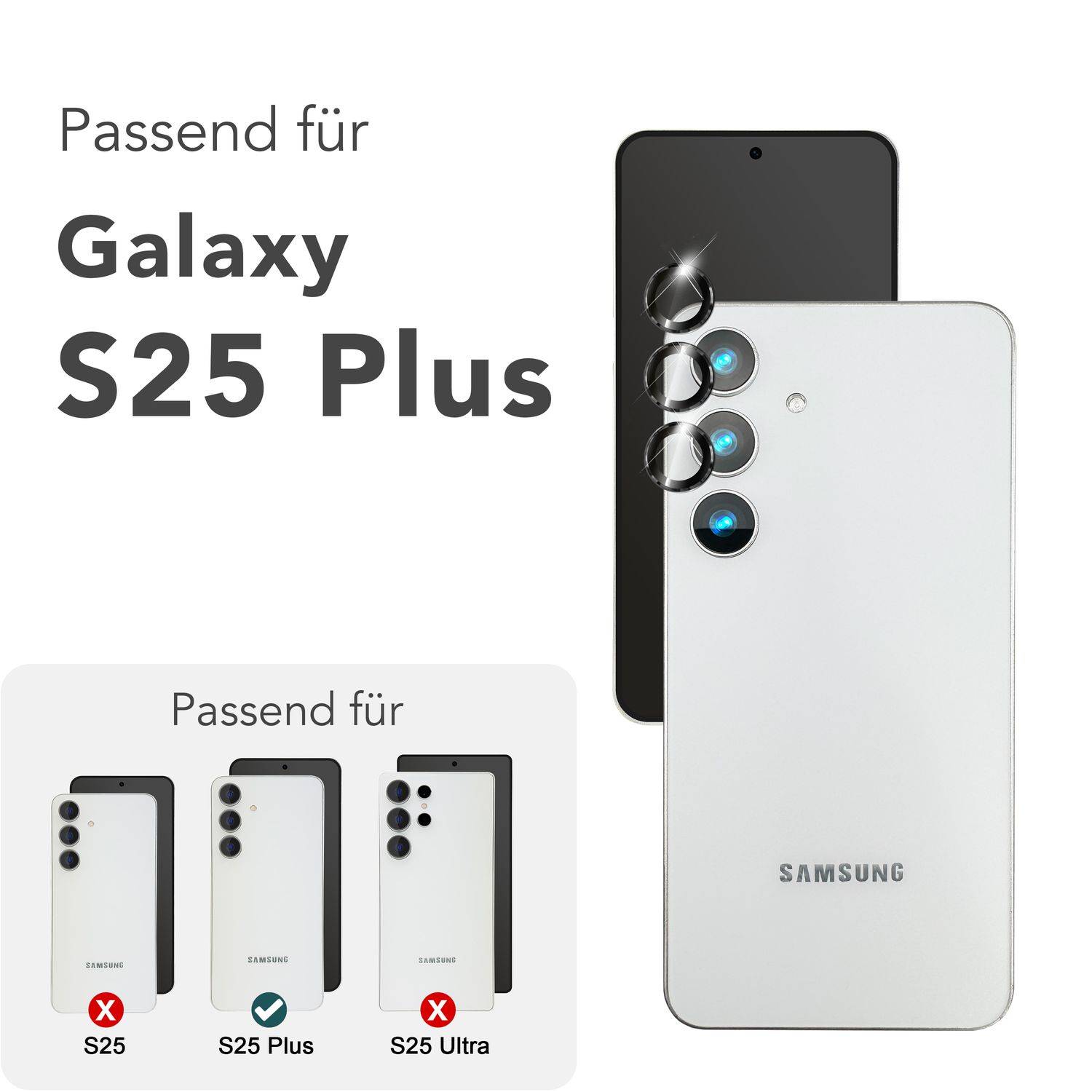 NALIA Kameraschutz „Focus.Pro CLX“ für Samsung Galaxy S25 Plus – Linsen Glas Ringe, 3 Stück-3