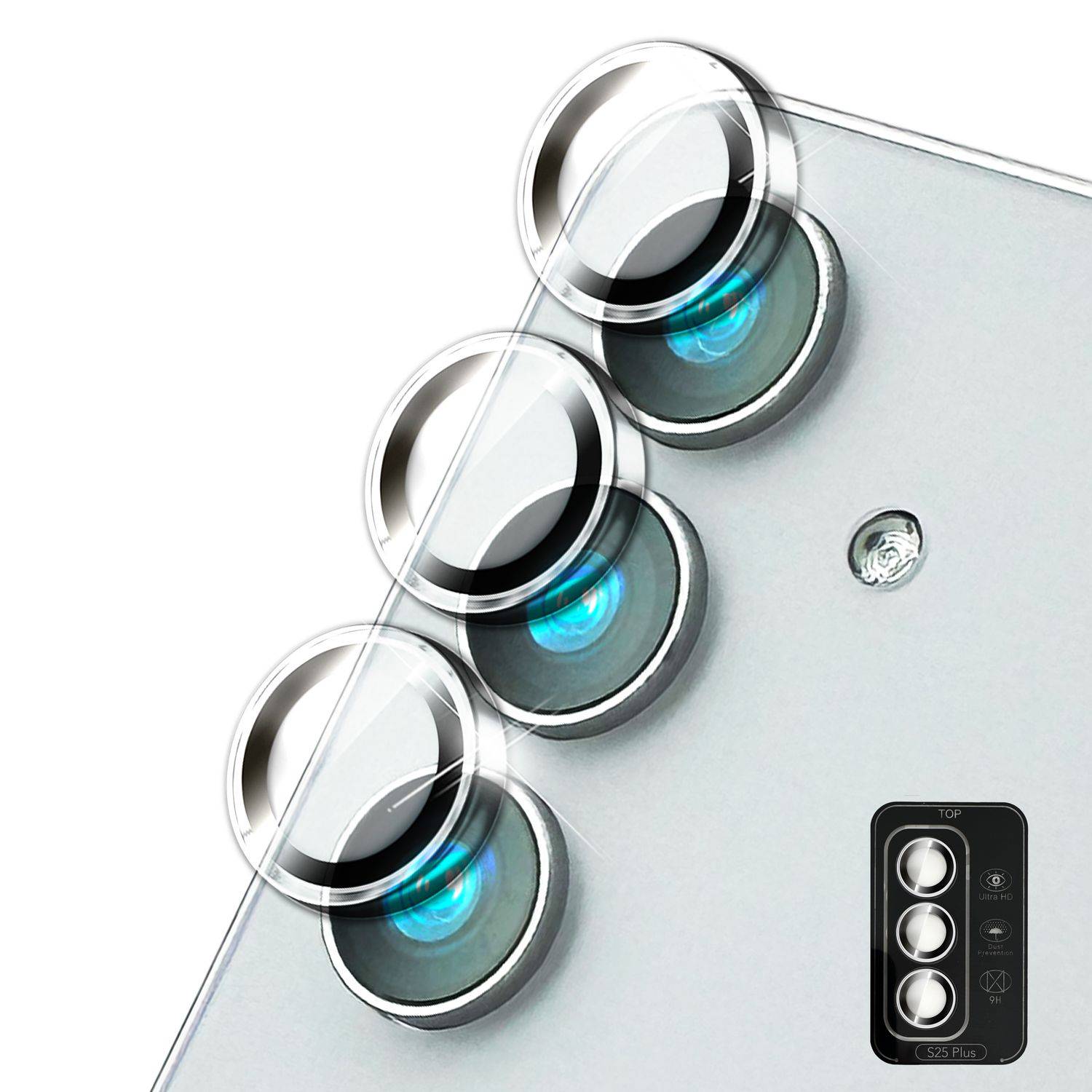 NALIA Kameraschutz „Focus.Pro CLX“ für Samsung Galaxy S25 Plus – Linsen Glas Ringe, 3 Stück-0