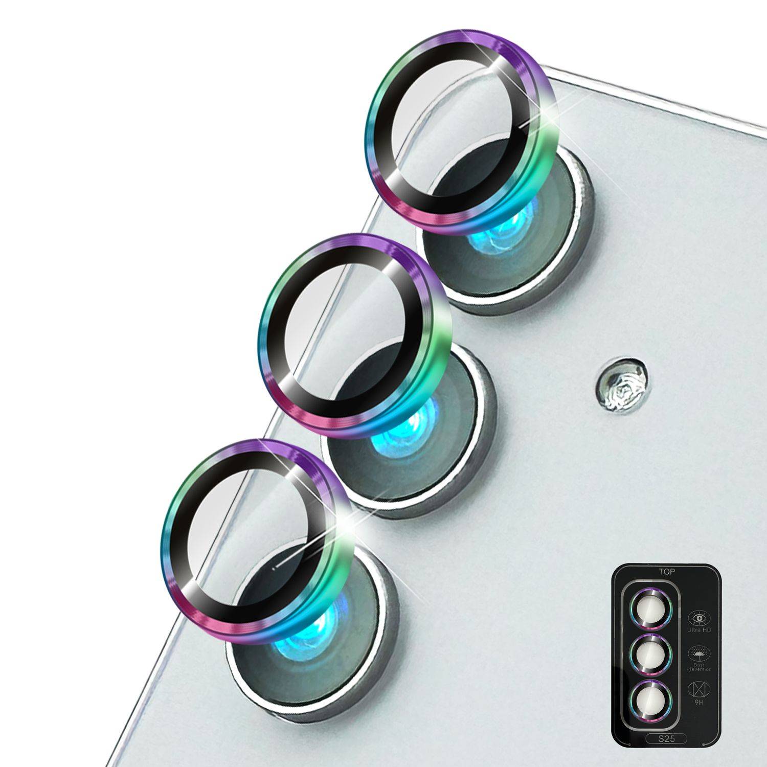 NALIA Kameraschutz „Focus.Pro CLX“ für Samsung Galaxy S25 – Linsen Glas Ringe, 3 Stück-0