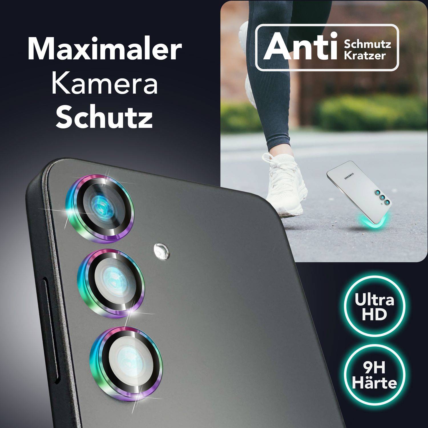 NALIA Kameraschutz „Focus.Pro CLX“ für Samsung Galaxy S25 – Linsen Glas Ringe, 3 Stück-1