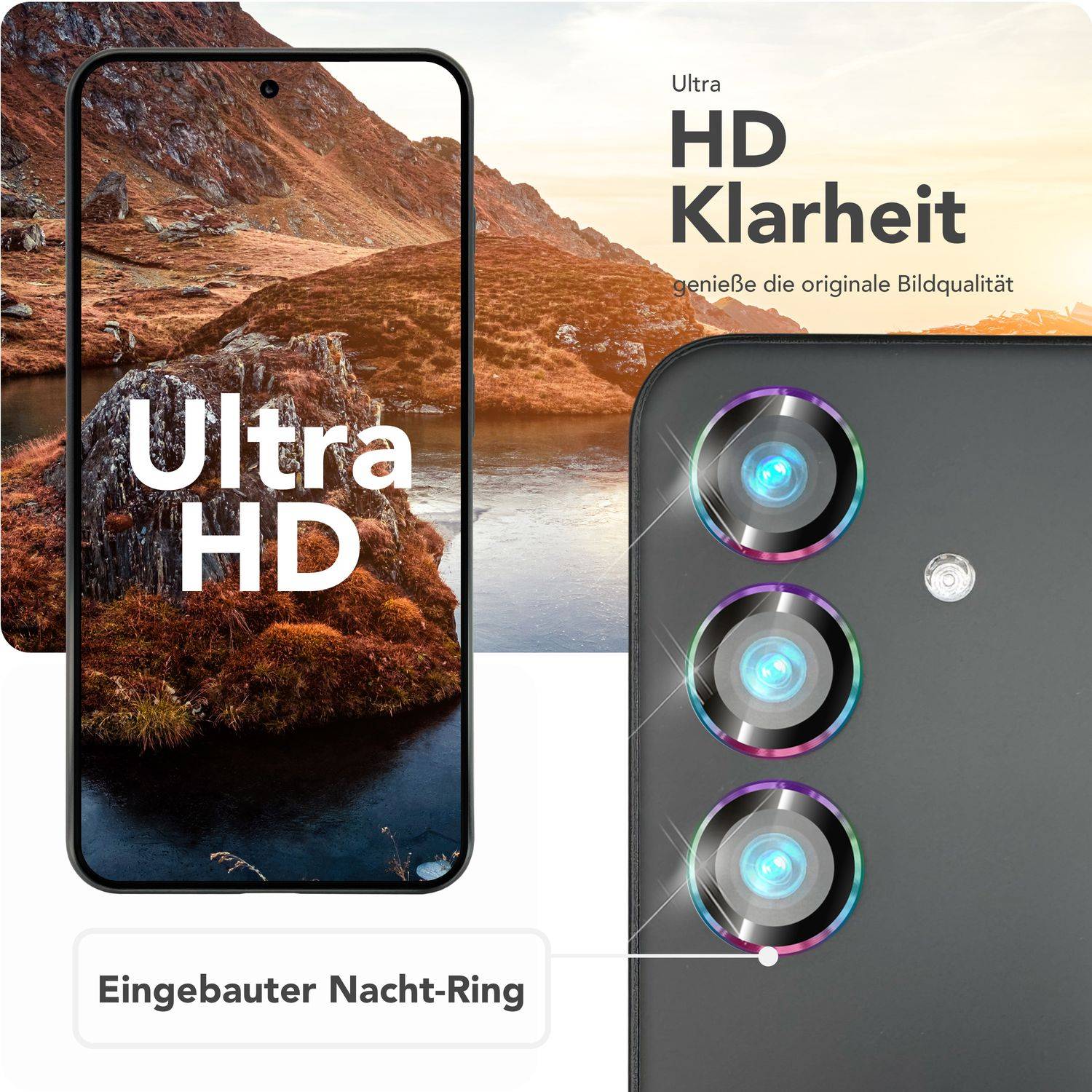 NALIA Kameraschutz „Focus.Pro CLX“ für Samsung Galaxy S25 – Linsen Glas Ringe, 3 Stück-2
