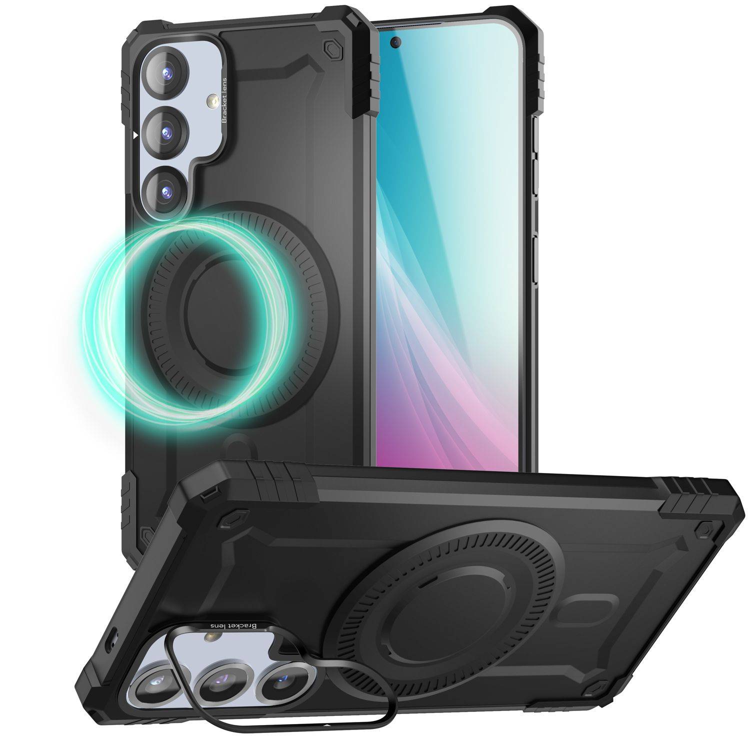 NALIA Handyhülle „Granite“ für Samsung Galaxy S25 – Schlagfeste MagSafe Panzer Hülle Armor Titan Schwarz-0