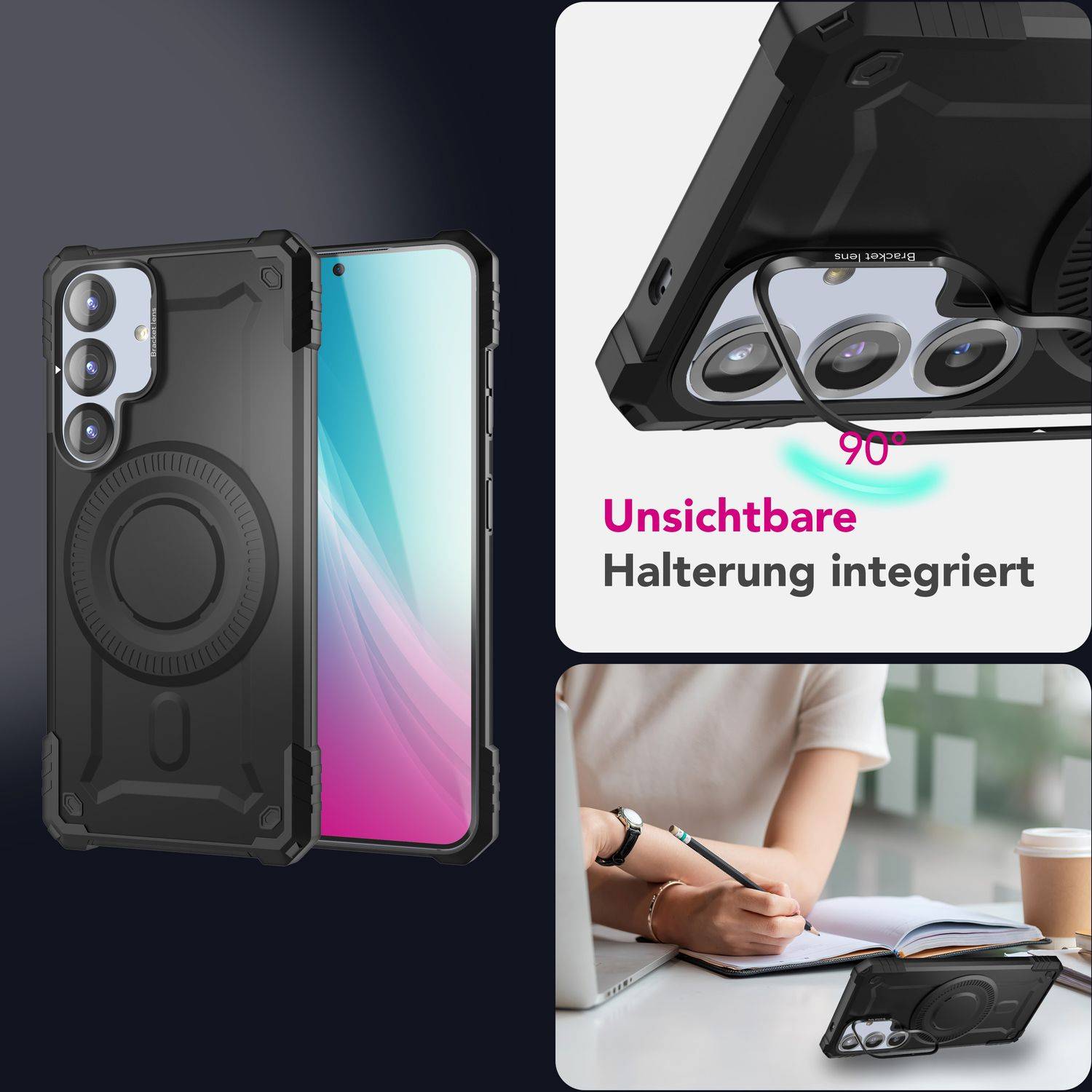NALIA Handyhülle „Granite“ für Samsung Galaxy S25 – Schlagfeste MagSafe Panzer Hülle Armor Titan Schwarz-1