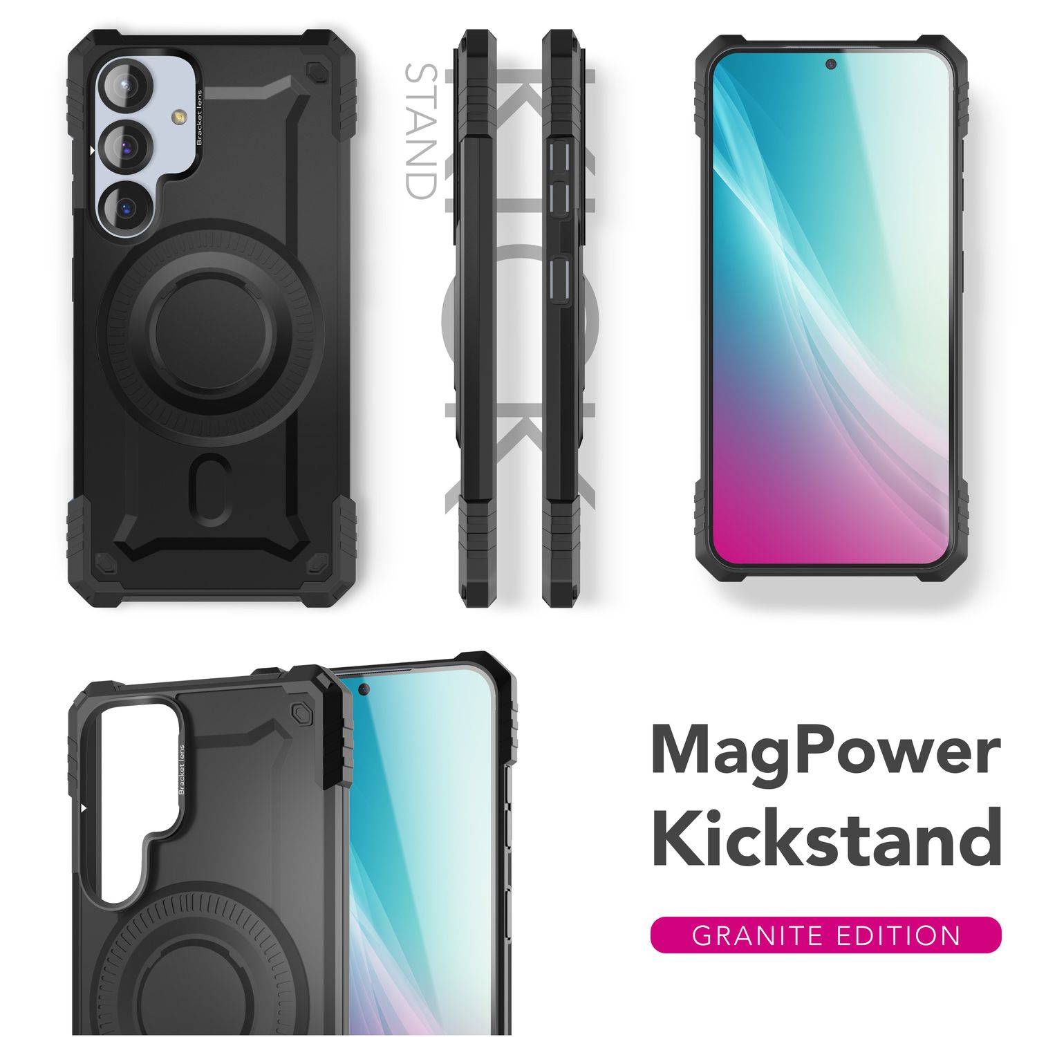 NALIA Handyhülle „Granite“ für Samsung Galaxy S25 – Schlagfeste MagSafe Panzer Hülle Armor Titan Schwarz-2