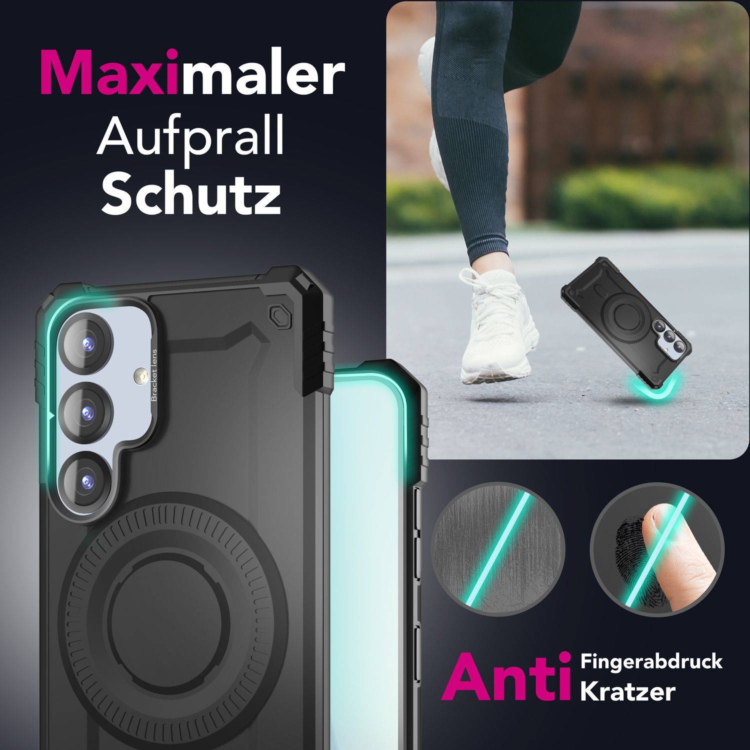 NALIA Handyhülle „Granite“ für Samsung Galaxy S25 – Schlagfeste MagSafe Panzer Hülle Armor Titan Schwarz-3