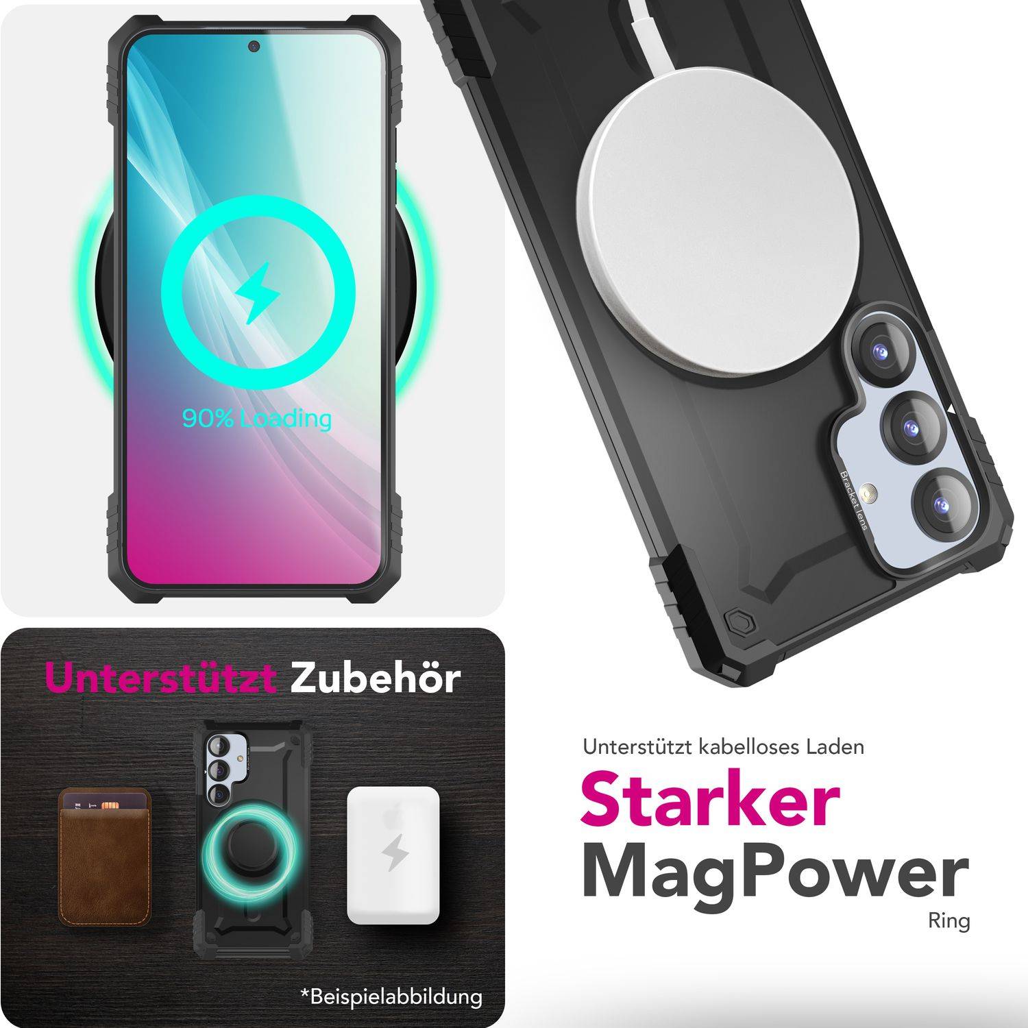 NALIA Handyhülle „Granite“ für Samsung Galaxy S25 – Schlagfeste MagSafe Panzer Hülle Armor Titan Schwarz-4