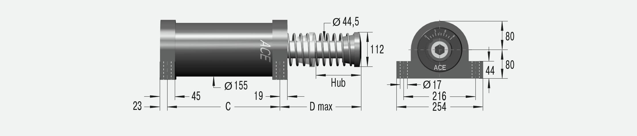 ACE Controls A3X5EUS, Schwere Industriestoßdämpfer, Abbremsen von Schwerlasten und stufenlose Anpassung-1