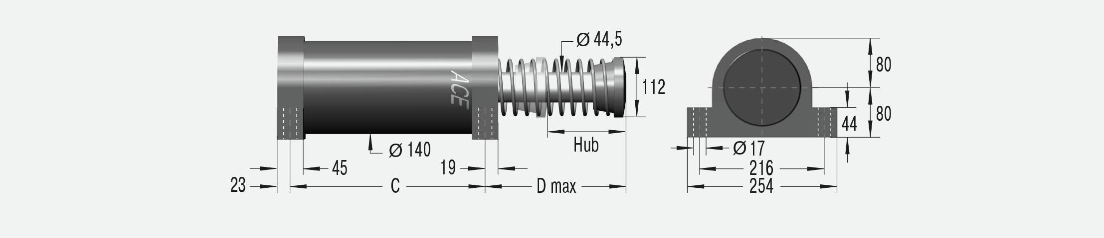ACE Controls CA3X8EU-2S, Schwere Industriestoßdämpfer, Abbremsen von Schwerlasten-2