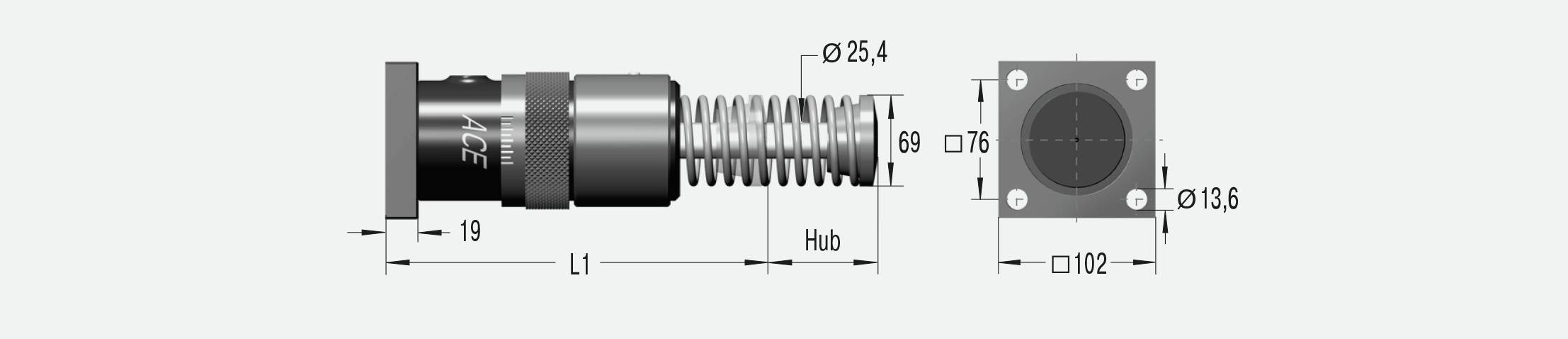 ACE Controls A11/2X5EUR, Schwere Industriestoßdämpfer, Abbremsen von Schwerlasten und stufenlose Anpassung-1