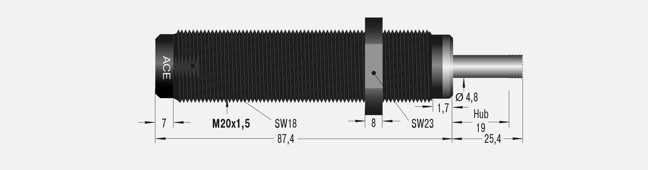 ACE Controls SC300EUM-4-880, Kleinstoßdämpfer, Lange Hübe und weicher Aufprall-2
