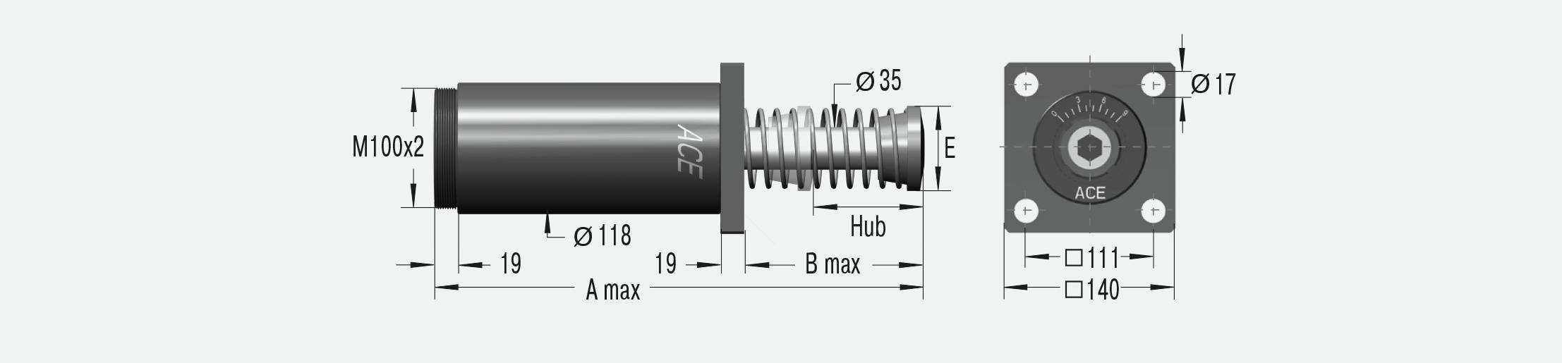 ACE Controls A2X6EUF, Schwere Industriestoßdämpfer, Abbremsen von Schwerlasten und stufenlose Anpassung-1